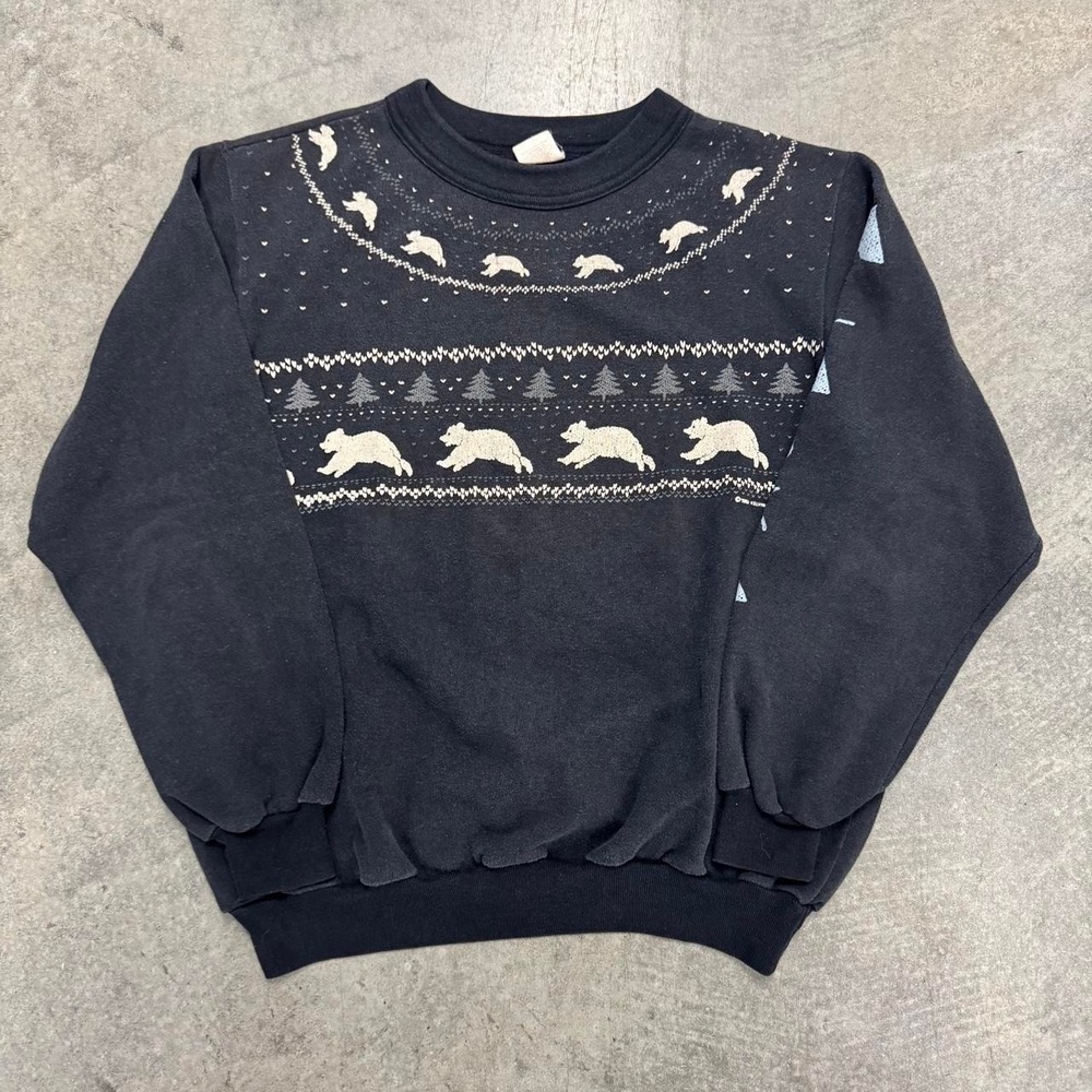 Vintage Polar Bear Crewneck Alaska Unisex Soft Cotton Black Fall Large